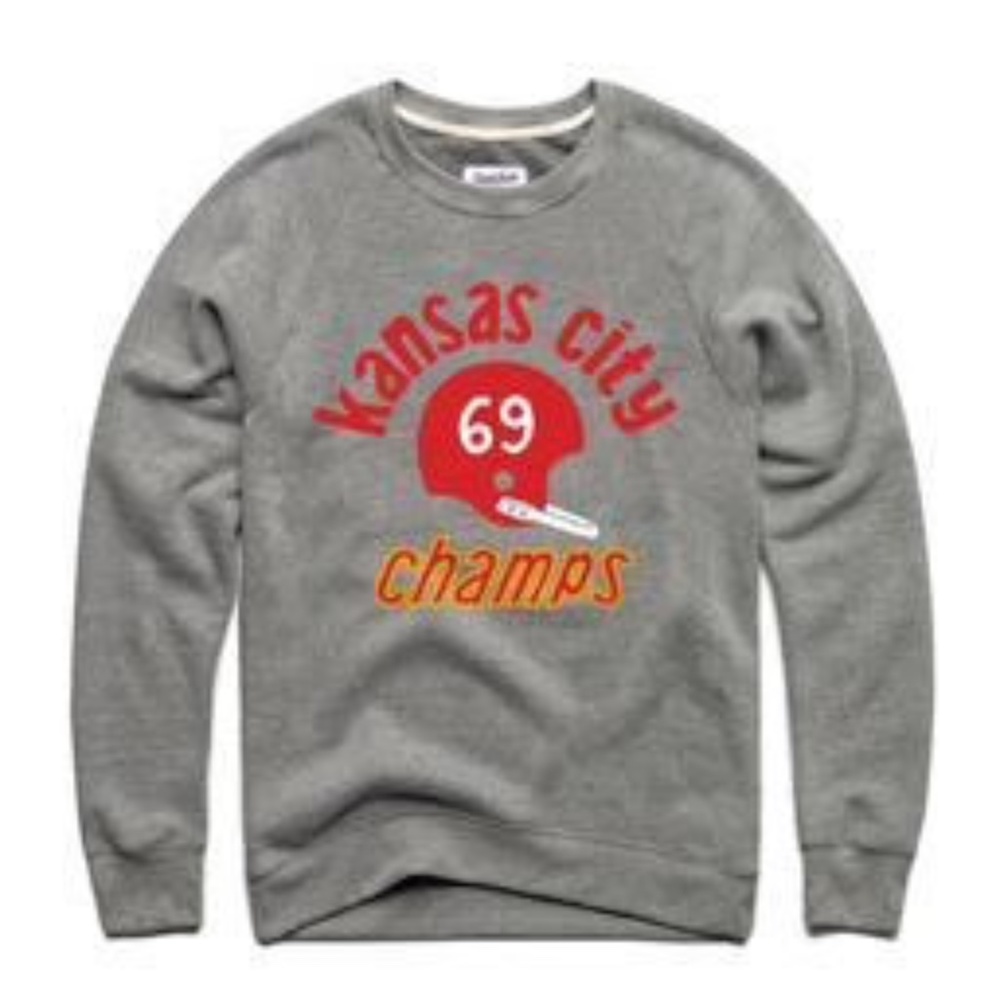 Grey Kansas City 1969 Champs chiefs Crewneck Sweatshirt by Charlie Hustle
